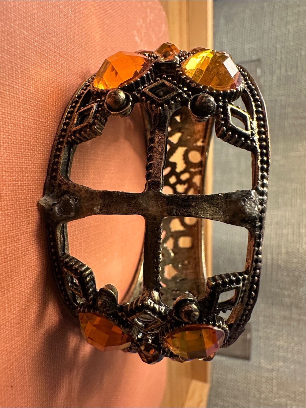 Amber Crystal Accent Filigree Metal Bracelet - Amber